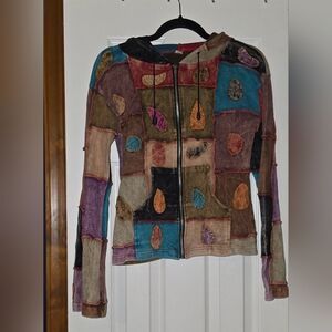 Women’s Patchwork Zip-Up Jacket – Size S/M Boho Fairycore
